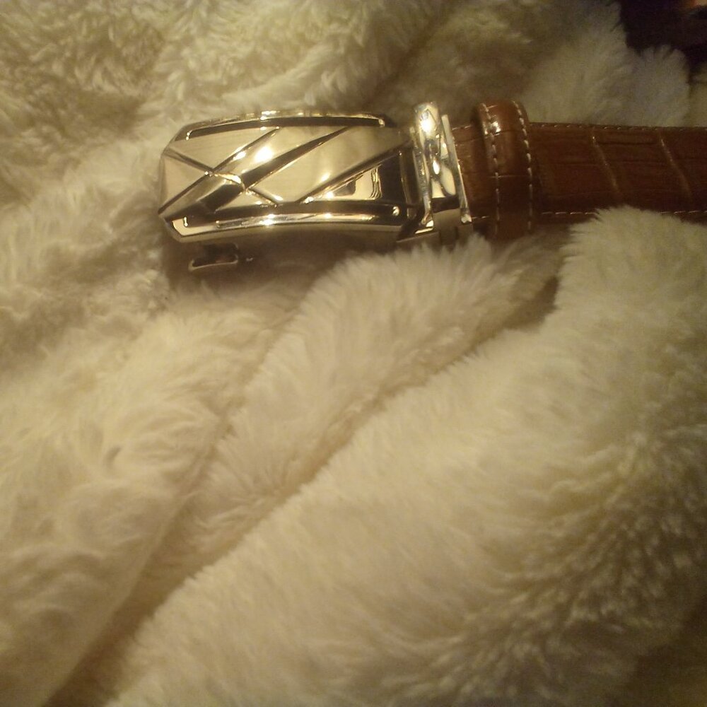 Men's Brown Rachet Belt (Quick Release Lever) Size: 52" w/Silver Buckle